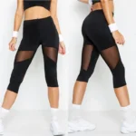 Black Mesh Patchwork Broadcloth Leggings