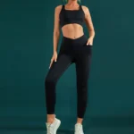 Anti-Shrink High Waist  Sleeveless Nylon Black Gym Set