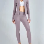 Solid Nylon Long Sleeves High Waist Set