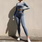 Silver High Waist Seamless with long Sleeves Set