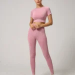 Pink Seamless Breathable Nylon with High Waist 2 Piece Solid Set