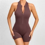 One-Piece Nylon Zipper Jumpsuit