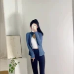 Acrylic Blue Tight Waist Jacket