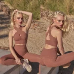 Brown Nylon Bra and Lotus Waist with Functional Pockets Pants