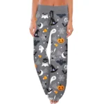 Drawstring Halloween Printed Comfy Pants with Pockets
