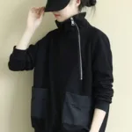 Black Full Zip Up Korean Style Jacket